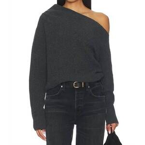 NEW BROCHU WALKER hart off the shoulder sweater in dark charcoal melange